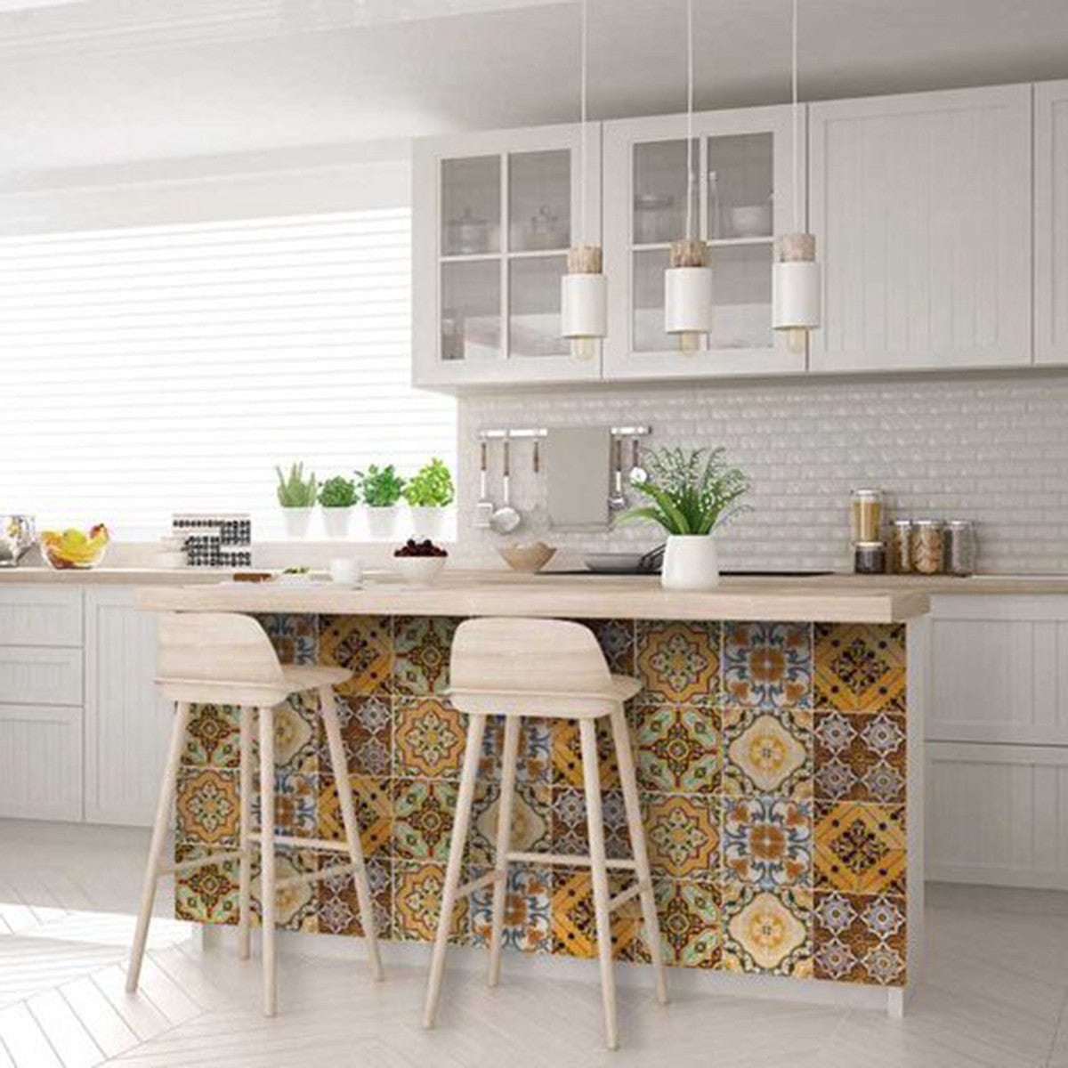 7" X 7" Golden Multi Mosaic Peel and Stick Tiles - Homeroots