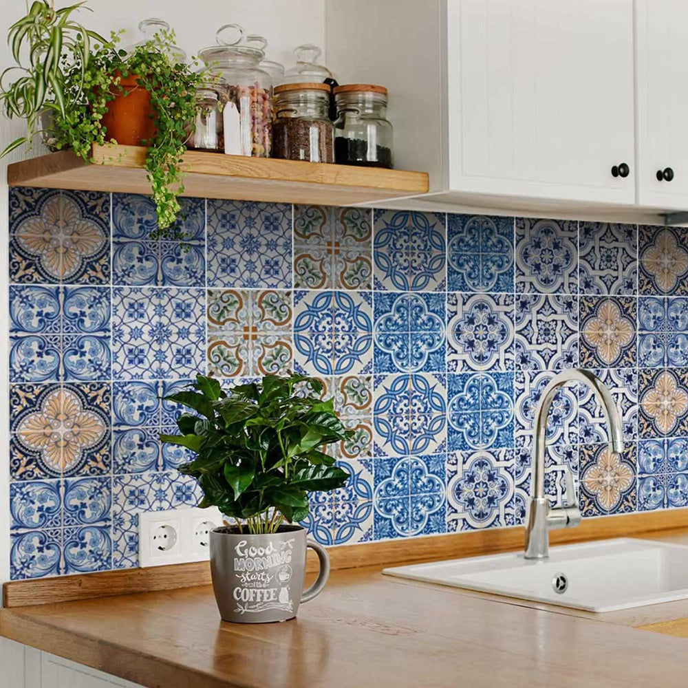 4" X 4" Blue Manna Peel And Stick Removable Tiles - Homeroots