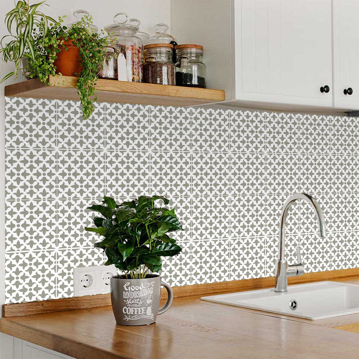 5" X 5" Sage Gray Fleur Removable Peel and Stick Tiles - Homeroots - Flyclothing LLC