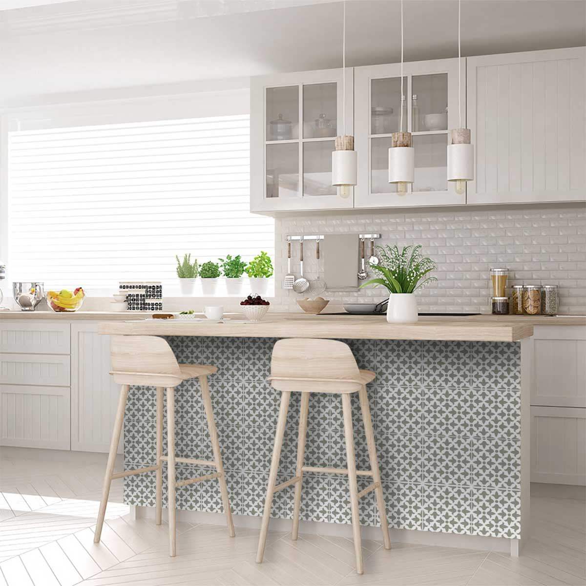 5" X 5" Sage Gray Fleur Removable Peel and Stick Tiles - Homeroots - Flyclothing LLC