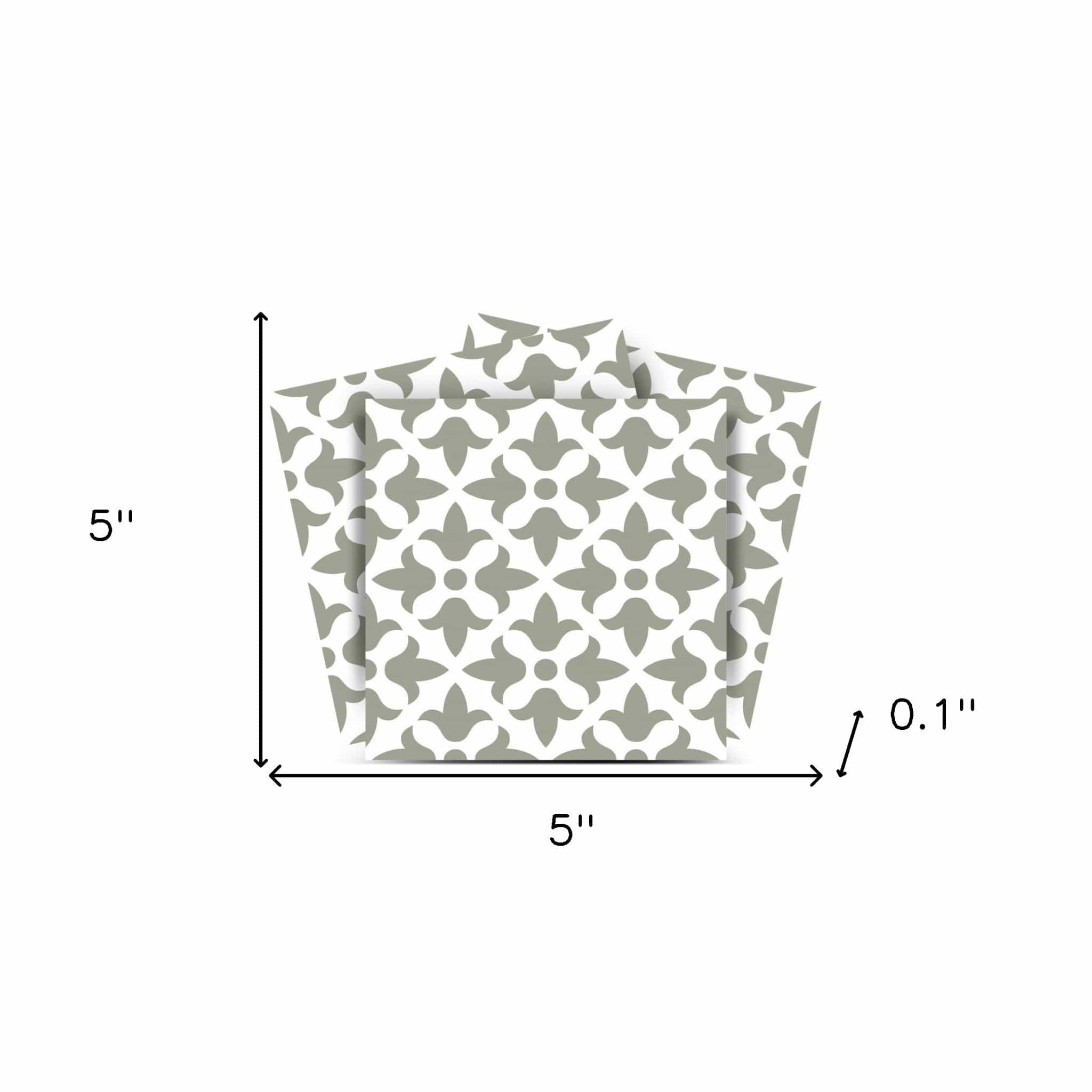 5" X 5" Sage Gray Fleur Removable Peel and Stick Tiles - Homeroots - Flyclothing LLC