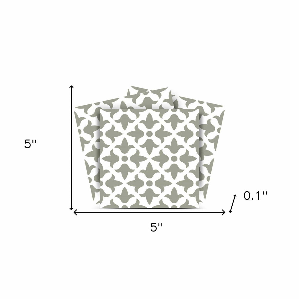 5" X 5" Sage Gray Fleur Removable Peel and Stick Tiles - Homeroots - Flyclothing LLC