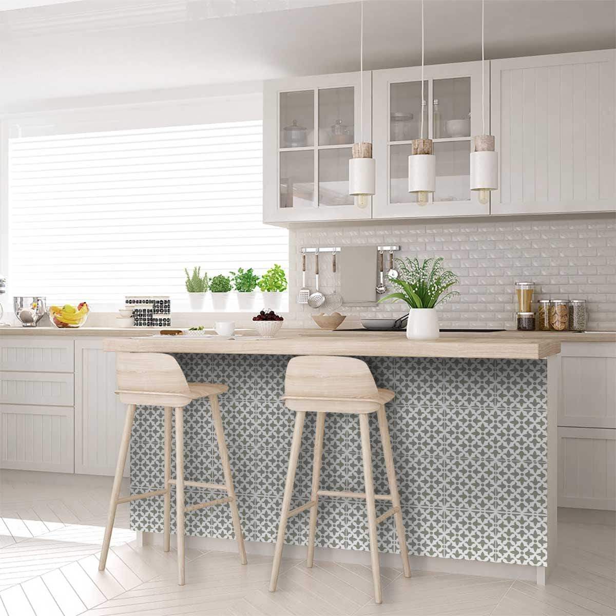 6" X 6" Sage Gray Fleur Removable Peel and Stick Tiles - Homeroots - Flyclothing LLC