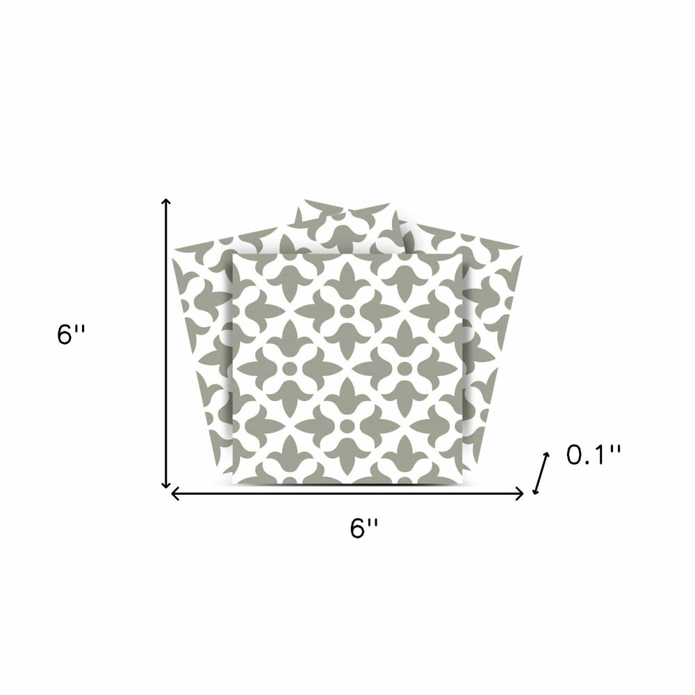 6" X 6" Sage Gray Fleur Removable Peel and Stick Tiles - Homeroots - Flyclothing LLC