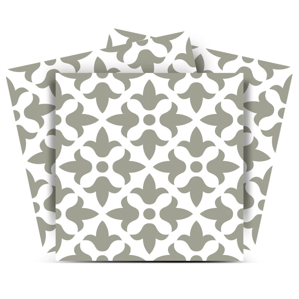 8" X 8" Sage Gray Fleur Removable Peel and Stick Tiles - Homeroots