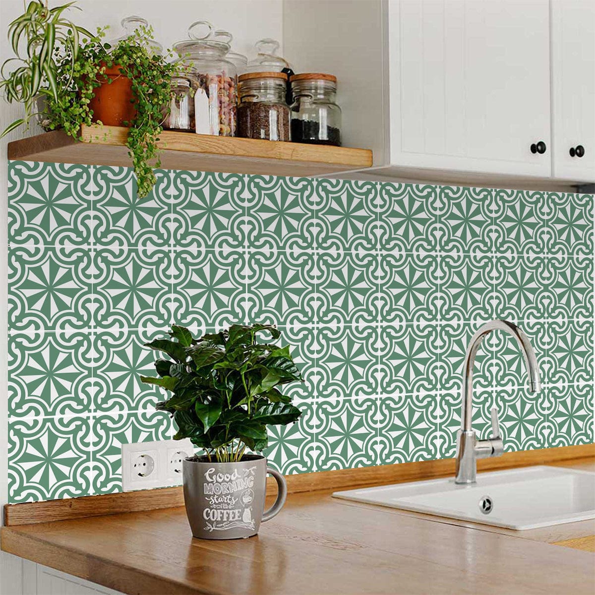 5" X 5" Glenda Sage Removable Peel and Stick Tiles - Homeroots - Flyclothing LLC