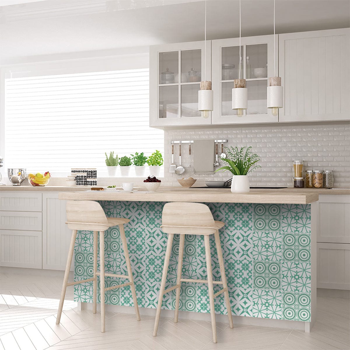 4" x 4" Light Green And White Geo Peel and Stick Removable Tiles - Homeroots - Flyclothing LLC