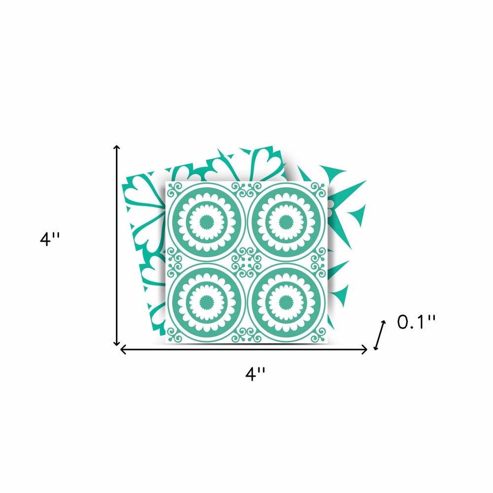 4" x 4" Light Green And White Geo Peel and Stick Removable Tiles - Homeroots