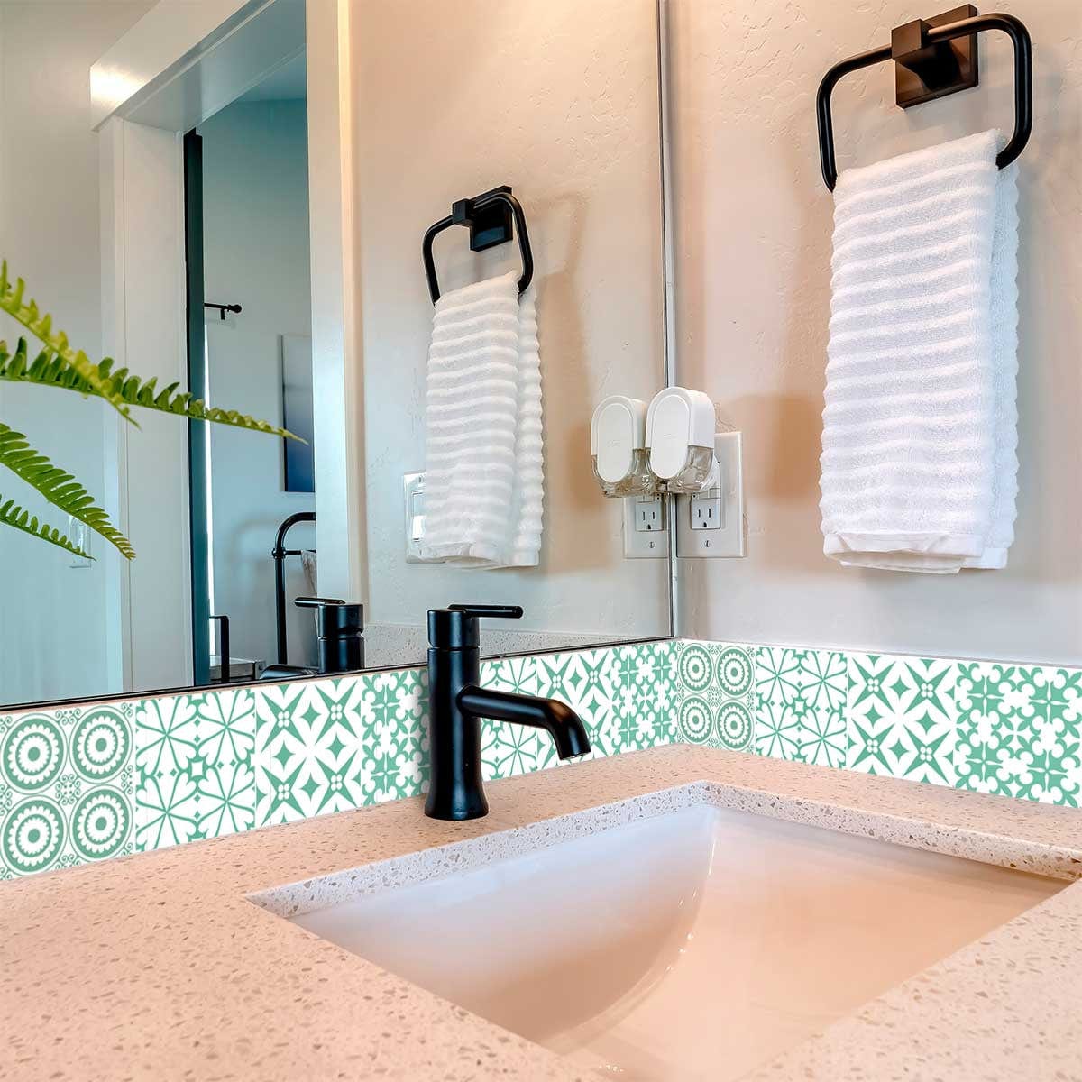 5" x 5" Light Green And White Geo Peel and Stick Removable Tiles - Homeroots - Flyclothing LLC