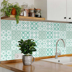 6" x 6" Light Green And White Geo Peel and Stick Removable Tiles - Homeroots