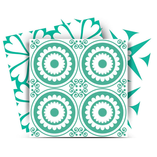 7" x 7" Light Green And White Geo Peel and Stick Removable Tiles - Homeroots