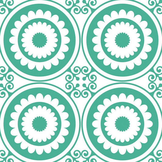 7" x 7" Light Green And White Geo Peel and Stick Removable Tiles - Homeroots