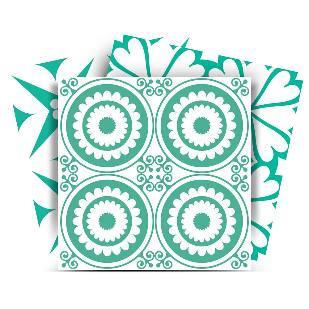 7" x 7" Light Green And White Geo Peel and Stick Removable Tiles - Homeroots