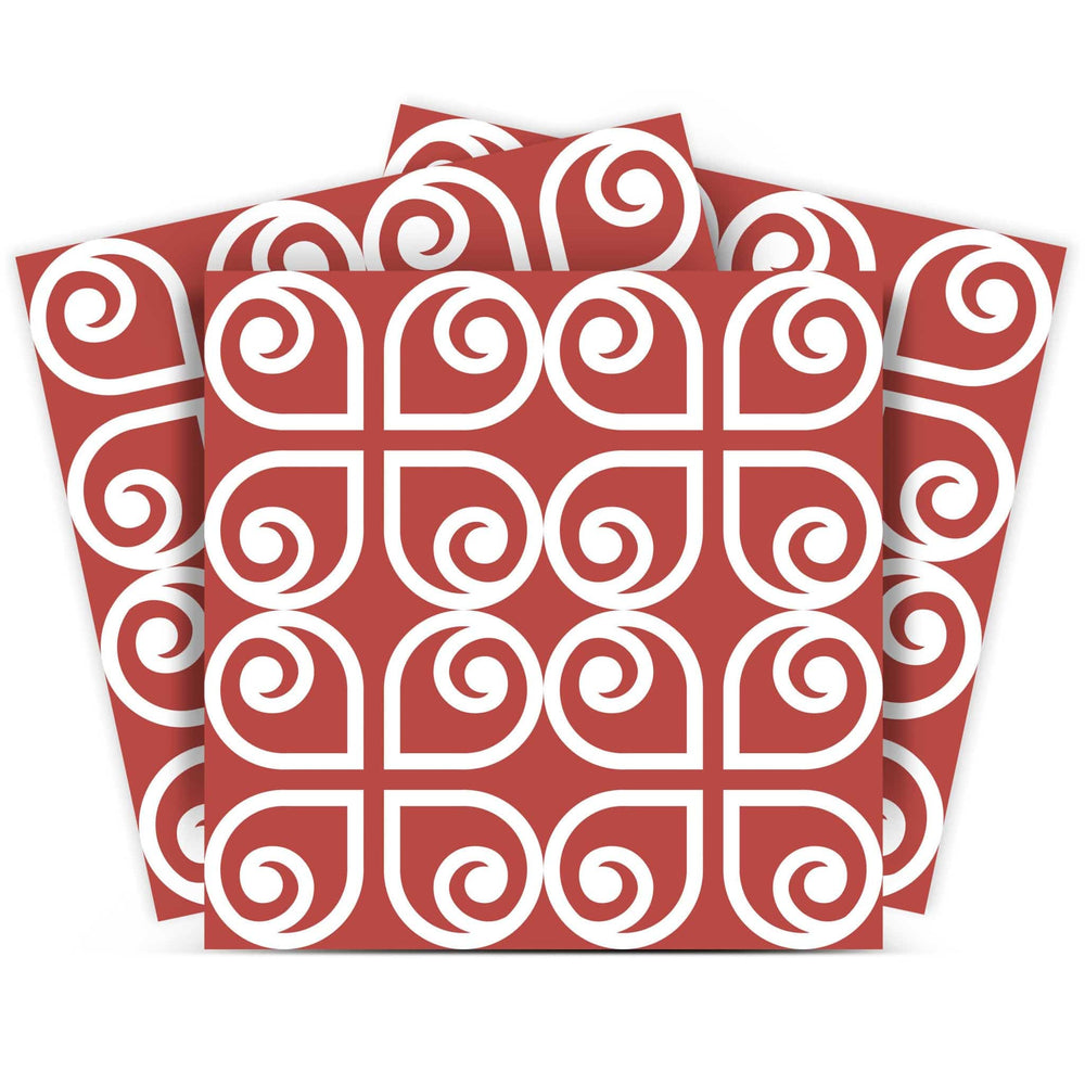 6" x 6" Brick Red And White Scroll Peel and Stick Removable Tiles - Homeroots
