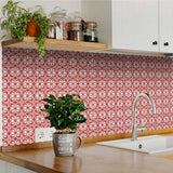 6" x 6" Brick Red And White Scroll Peel and Stick Removable Tiles - Homeroots - Flyclothing LLC