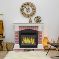 6" x 6" Brick Red And White Scroll Peel and Stick Removable Tiles - Homeroots