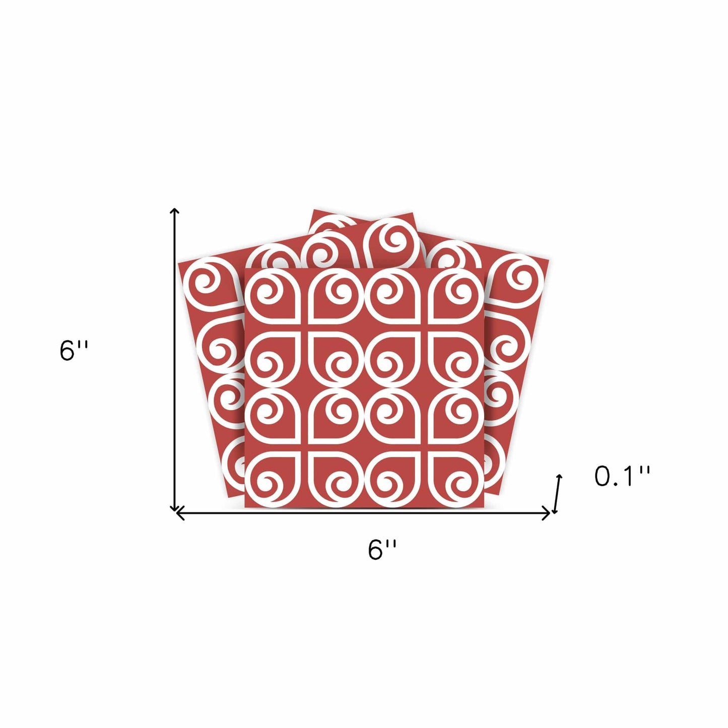 6" x 6" Brick Red And White Scroll Peel and Stick Removable Tiles - Homeroots - Flyclothing LLC