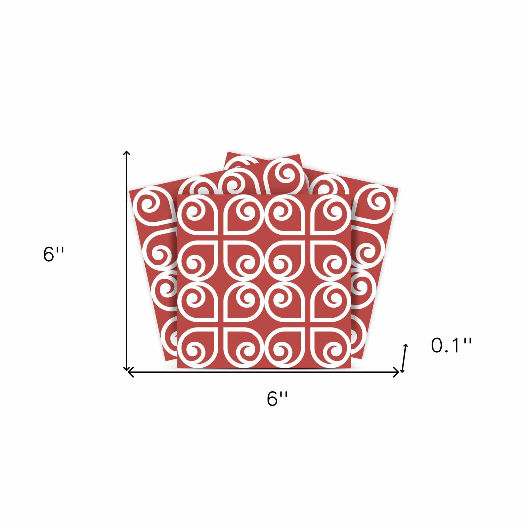 6" x 6" Brick Red And White Scroll Peel and Stick Removable Tiles - Homeroots - Flyclothing LLC