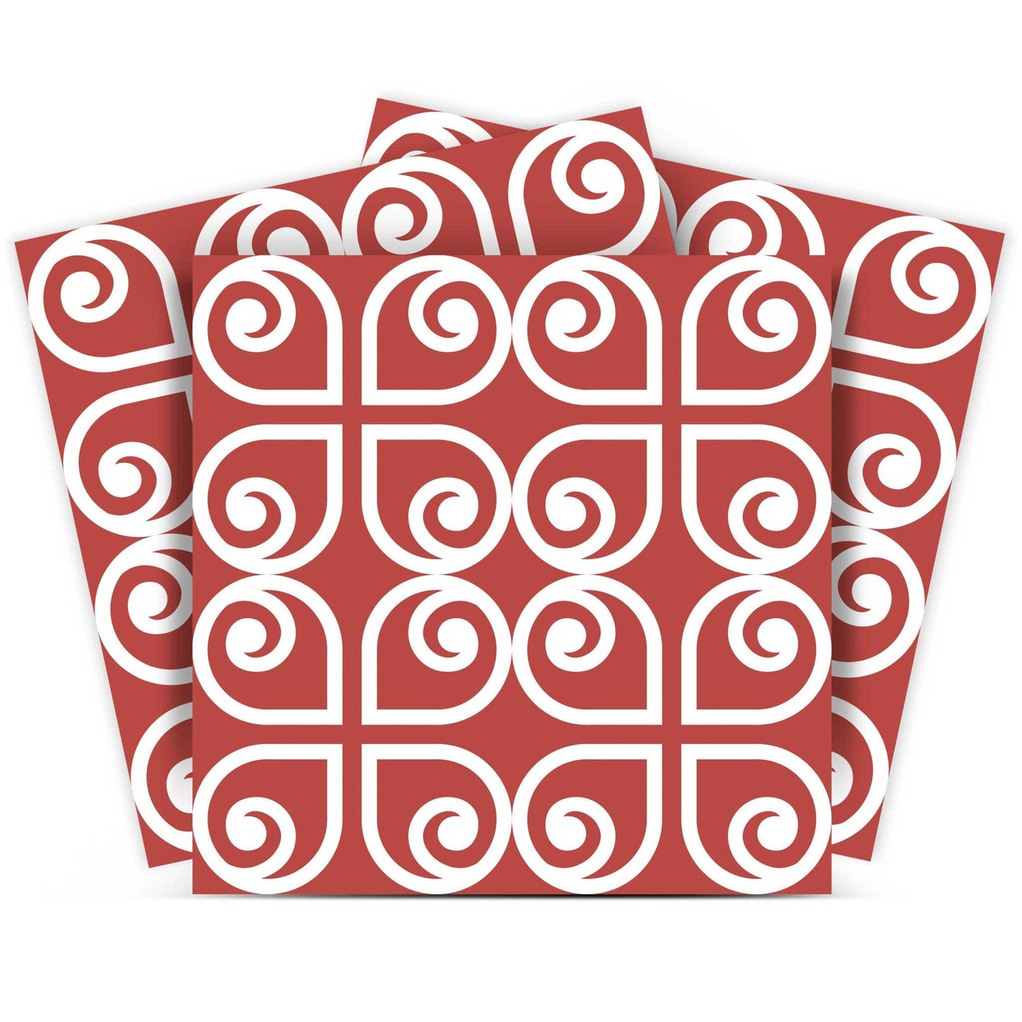 7" x 7" Brick Red And White Scroll Peel and Stick Removable Tiles - Homeroots - Flyclothing LLC