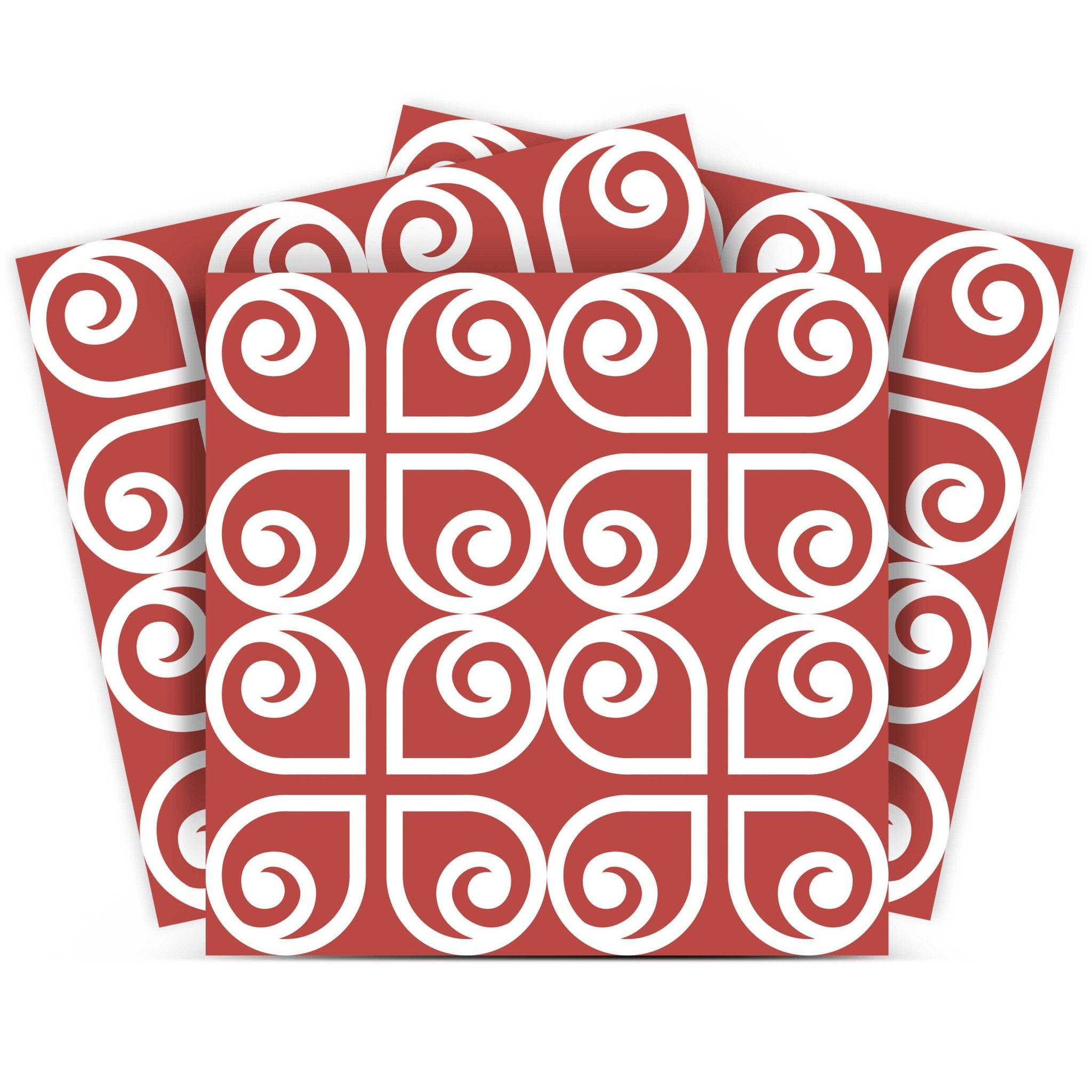 7" x 7" Brick Red And White Scroll Peel and Stick Removable Tiles - Homeroots - Flyclothing LLC