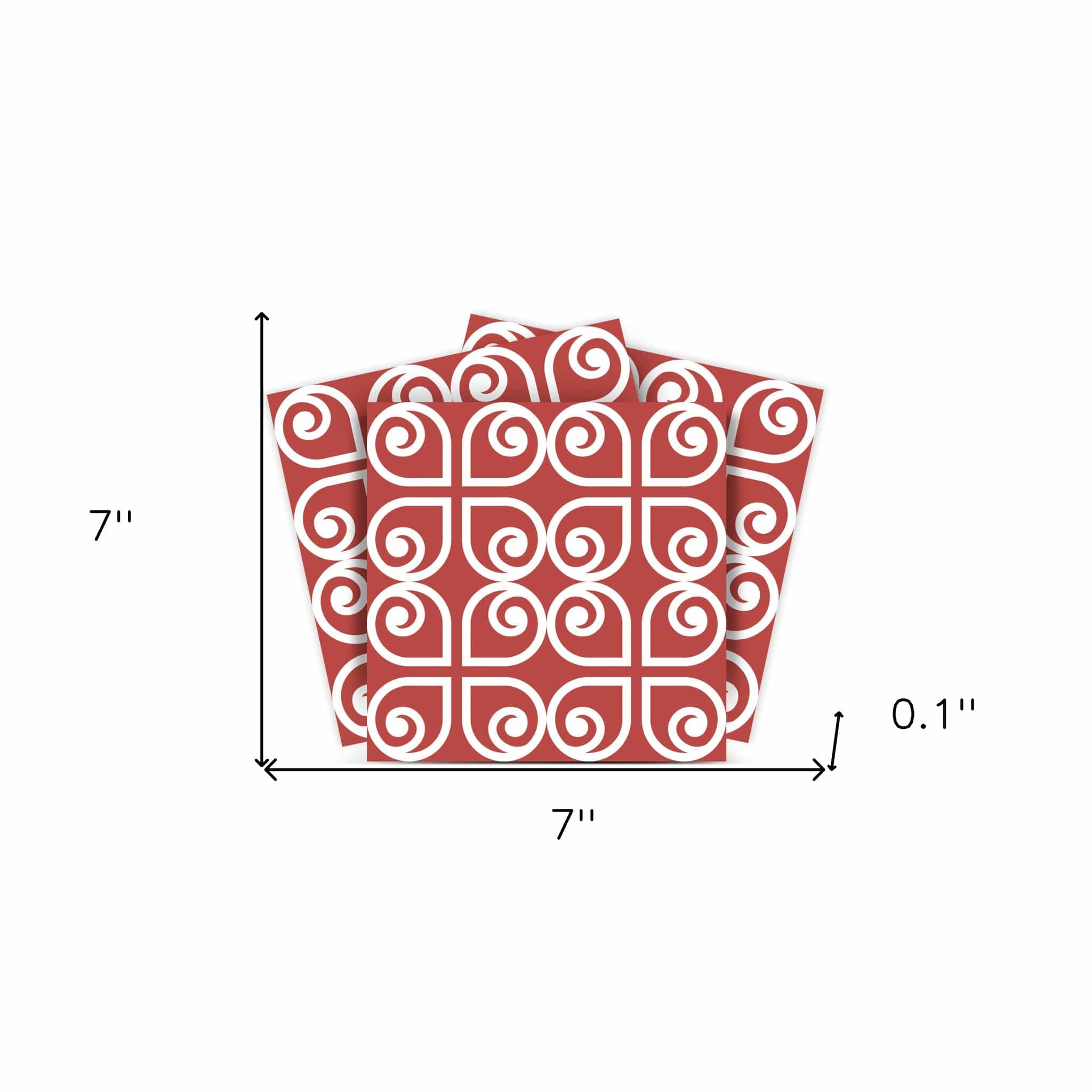 7" x 7" Brick Red And White Scroll Peel and Stick Removable Tiles - Homeroots