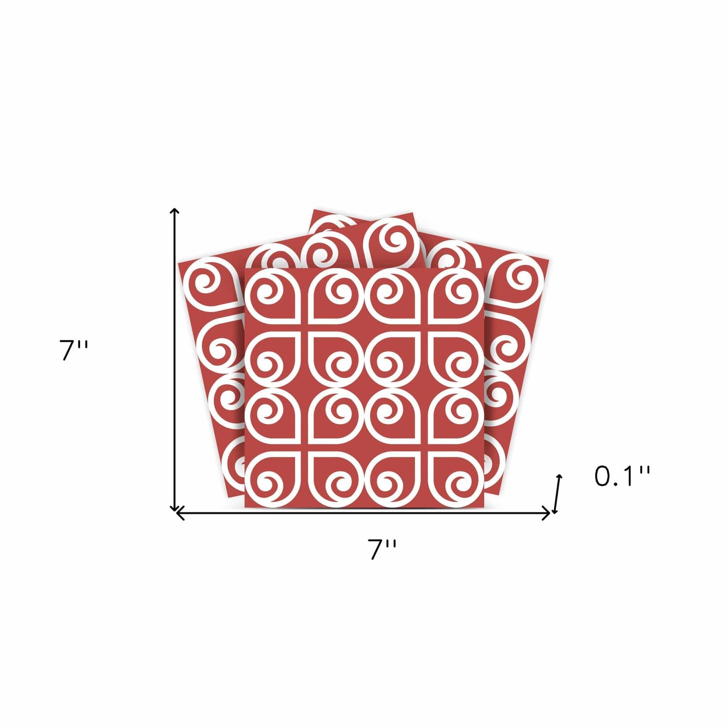 7" x 7" Brick Red And White Scroll Peel and Stick Removable Tiles - Homeroots - Flyclothing LLC