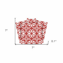 7" x 7" Brick Red And White Scroll Peel and Stick Removable Tiles - Homeroots