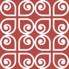 8" x 8" Brick Red And White Scroll Peel and Stick Removable Tiles