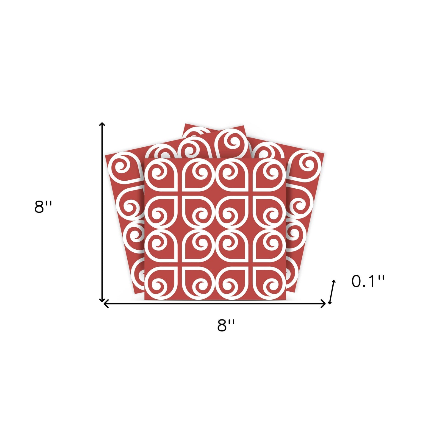 8" x 8" Brick Red And White Scroll Peel and Stick Removable Tiles - Homeroots - Flyclothing LLC