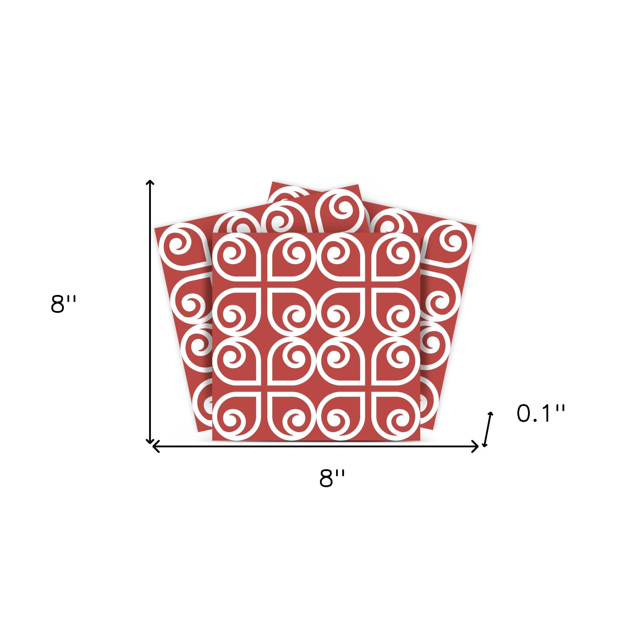 8" x 8" Brick Red And White Scroll Peel and Stick Removable Tiles - Homeroots - Flyclothing LLC