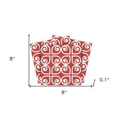 8" x 8" Brick Red And White Scroll Peel and Stick Removable Tiles