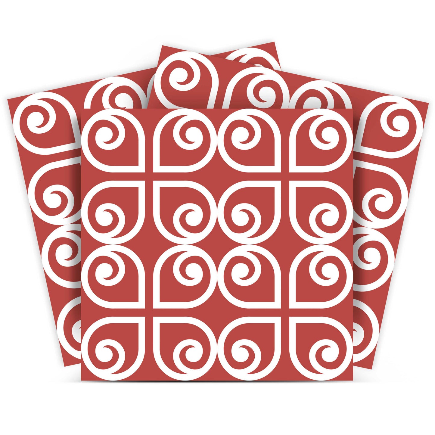 8" x 8" Brick Red And White Scroll Peel and Stick Removable Tiles - Homeroots - Flyclothing LLC