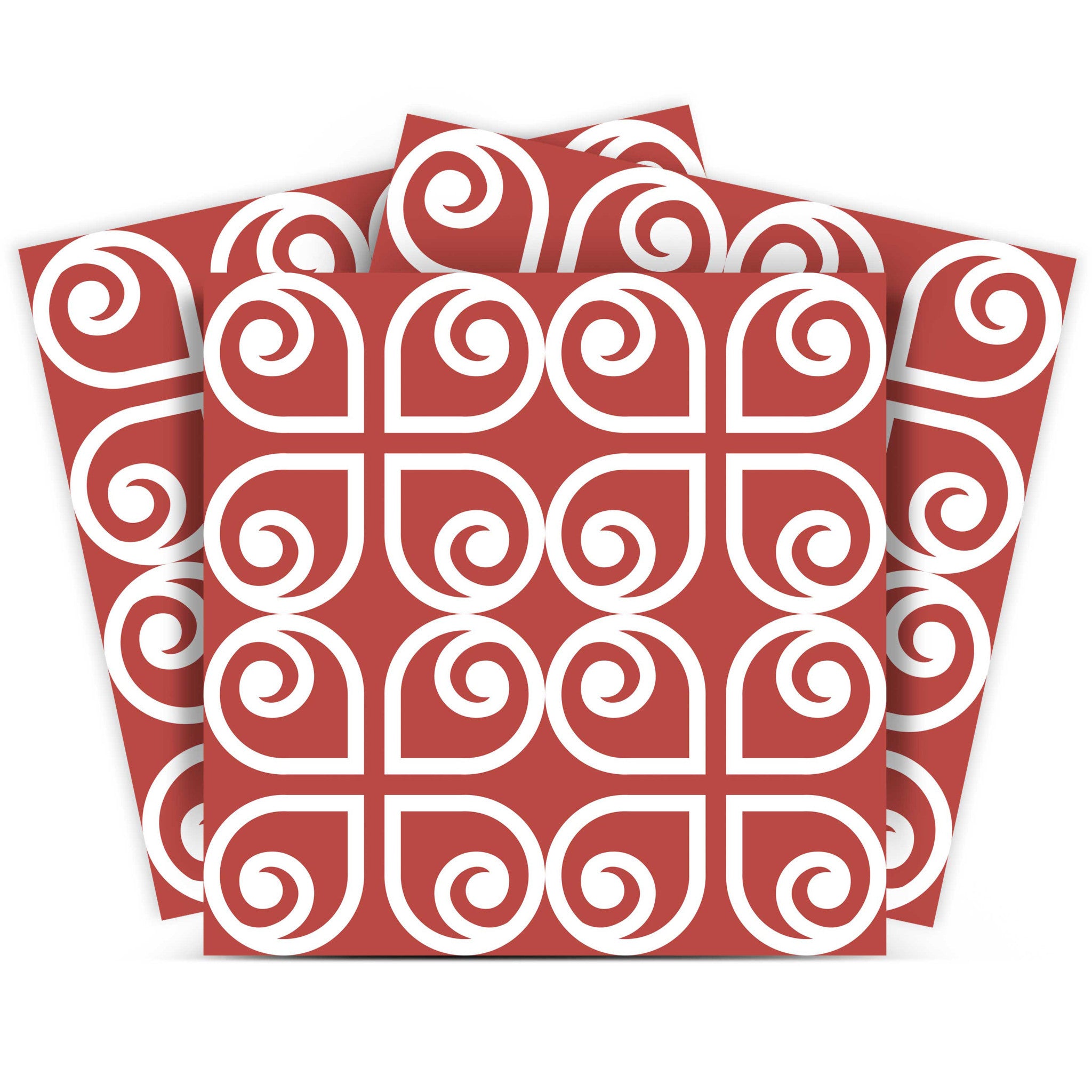 8" x 8" Brick Red And White Scroll Peel and Stick Removable Tiles - Homeroots - Flyclothing LLC