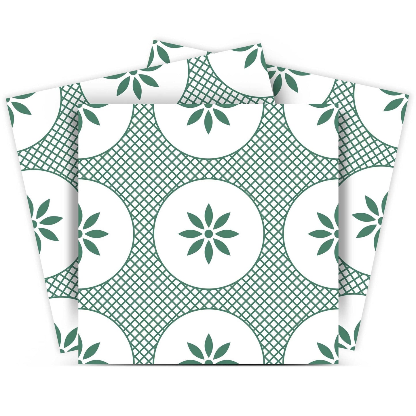 4" x 4" Light Sage And White Circle Flower Peel and Stick Removable Tiles - Homeroots - Flyclothing LLC