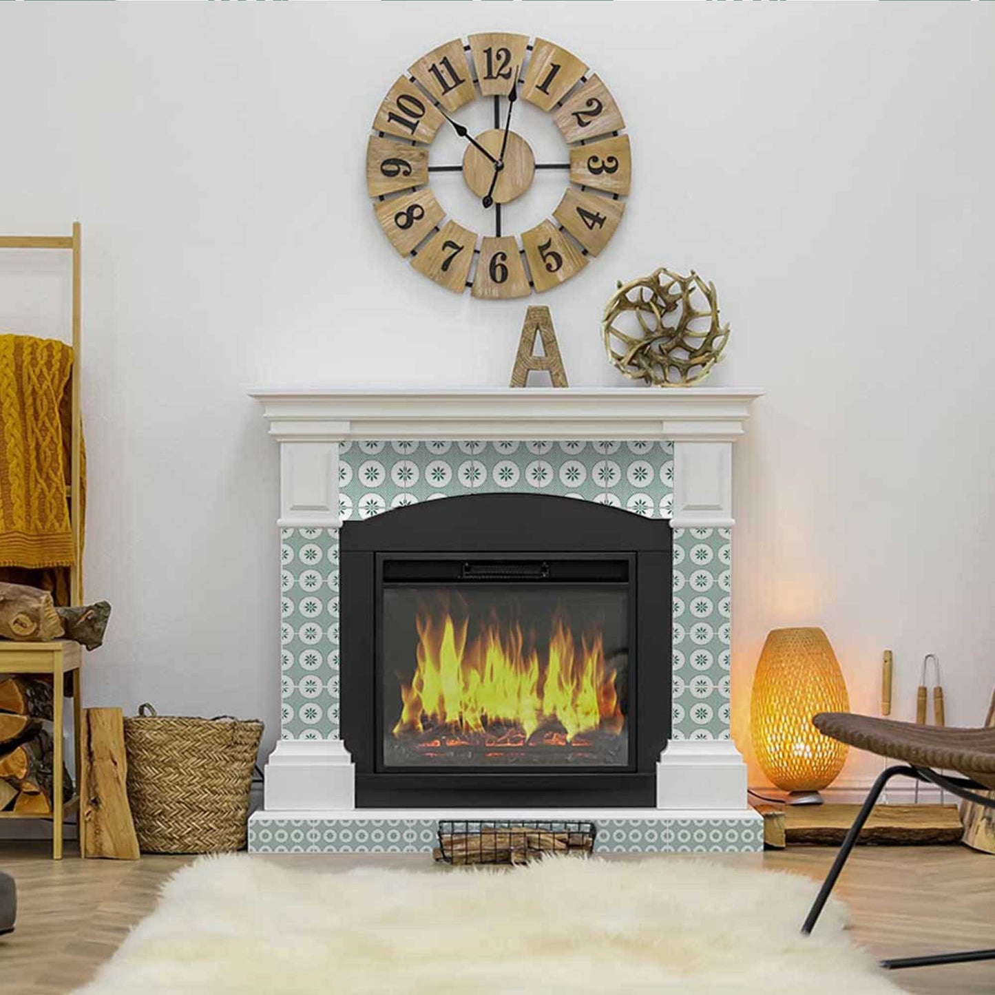 4" x 4" Light Sage And White Circle Flower Peel and Stick Removable Tiles - Homeroots - Flyclothing LLC