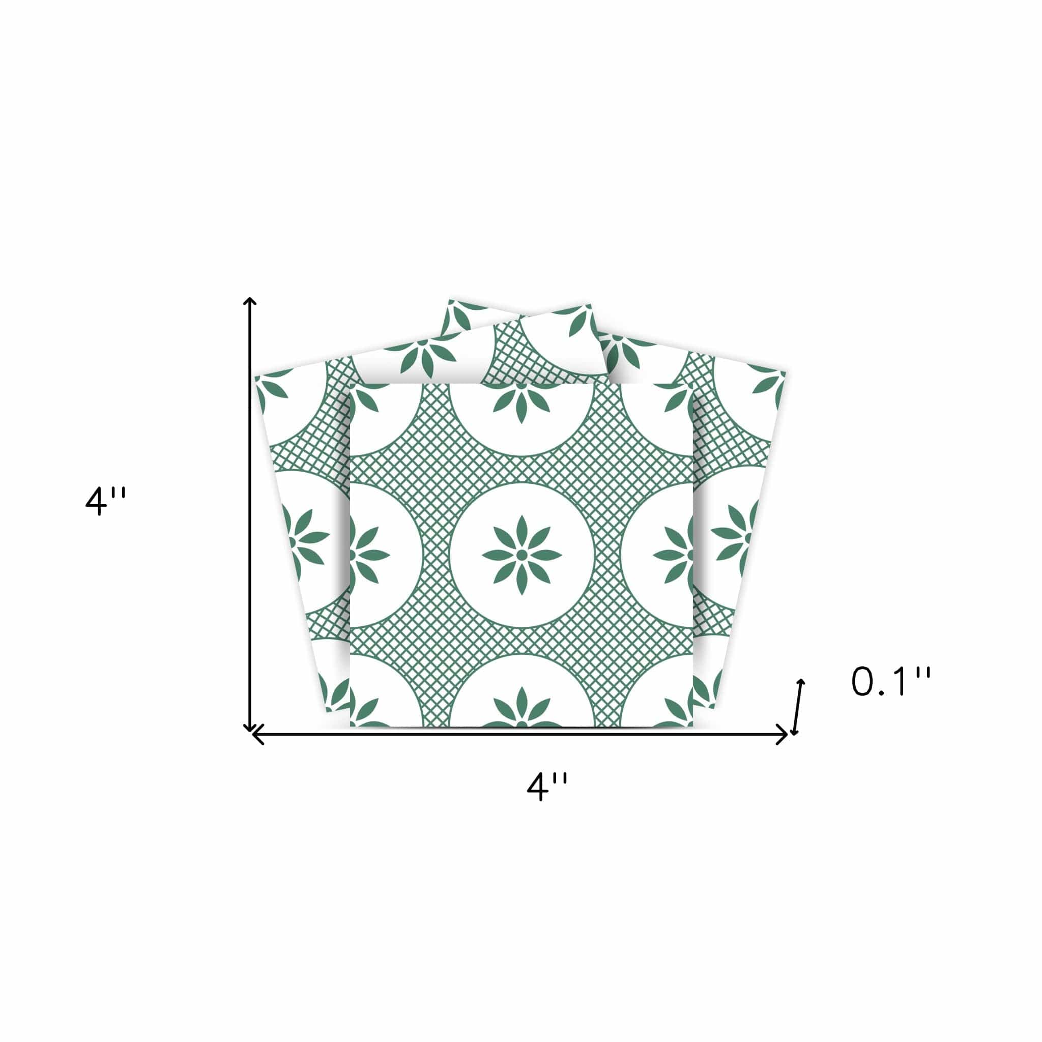 4" x 4" Light Sage And White Circle Flower Peel and Stick Removable Tiles - Homeroots - Flyclothing LLC