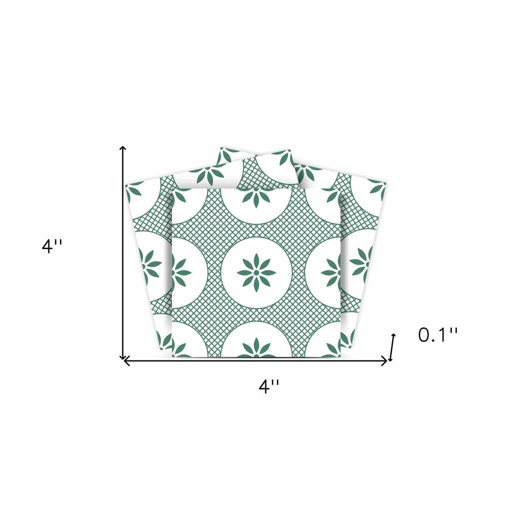4" x 4" Light Sage And White Circle Flower Peel and Stick Removable Tiles - Homeroots