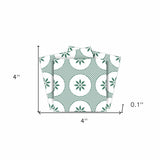 4" x 4" Light Sage And White Circle Flower Peel and Stick Removable Tiles - Homeroots