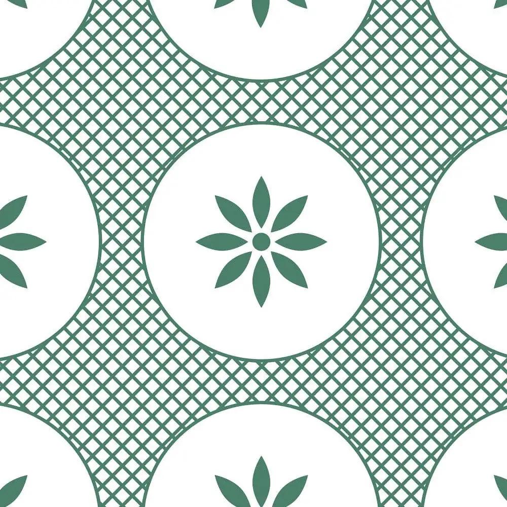 5" x 5" Light Sage And White Circle Flower Peel and Stick Removable Tiles - Homeroots