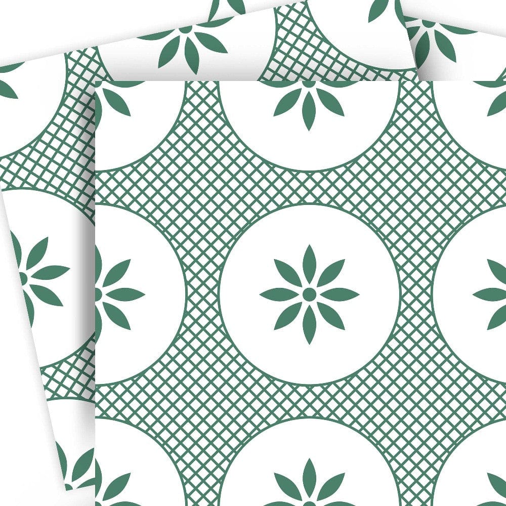 5" x 5" Light Sage And White Circle Flower Peel and Stick Removable Tiles - Homeroots