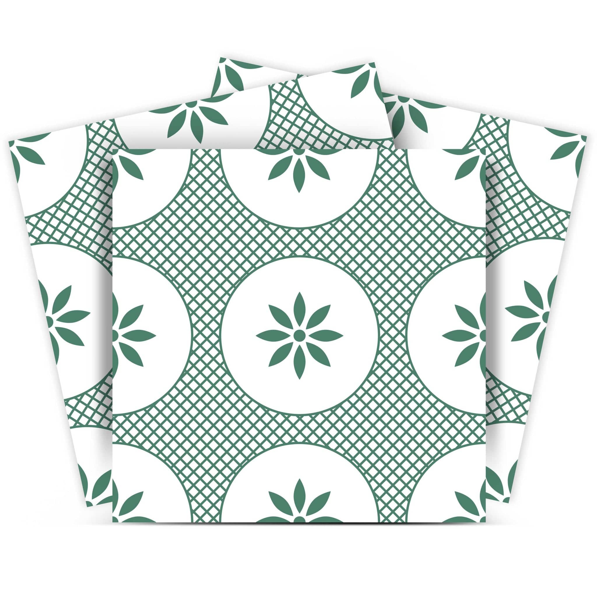 6" x 6" Light Sage And White Circle Flower Peel and Stick Removable Tiles - Homeroots