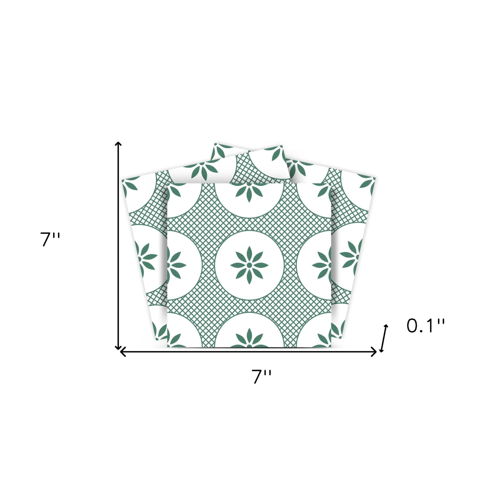 7" x 7" Light Sage And White Circle Flower Peel and Stick Removable Tiles - Homeroots - Flyclothing LLC
