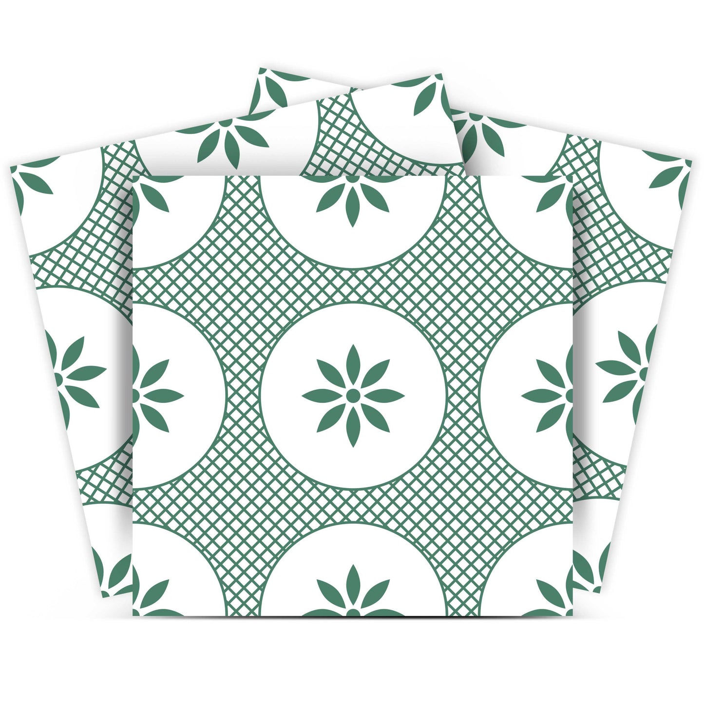 7" x 7" Light Sage And White Circle Flower Peel and Stick Removable Tiles - Homeroots - Flyclothing LLC