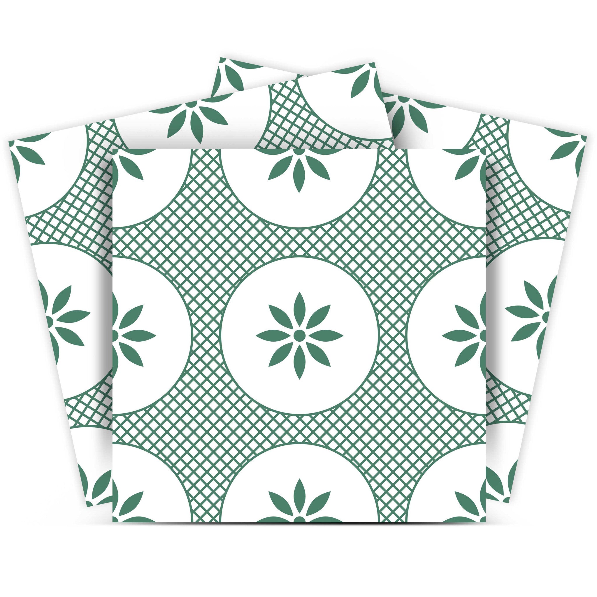 7" x 7" Light Sage And White Circle Flower Peel and Stick Removable Tiles - Homeroots - Flyclothing LLC