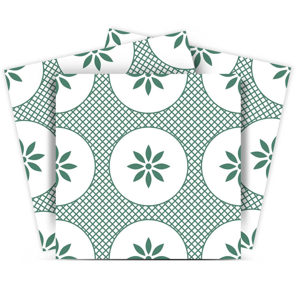 8" x 8" Light Sage And White Circle Flower Peel and Stick Removable Tiles - Homeroots