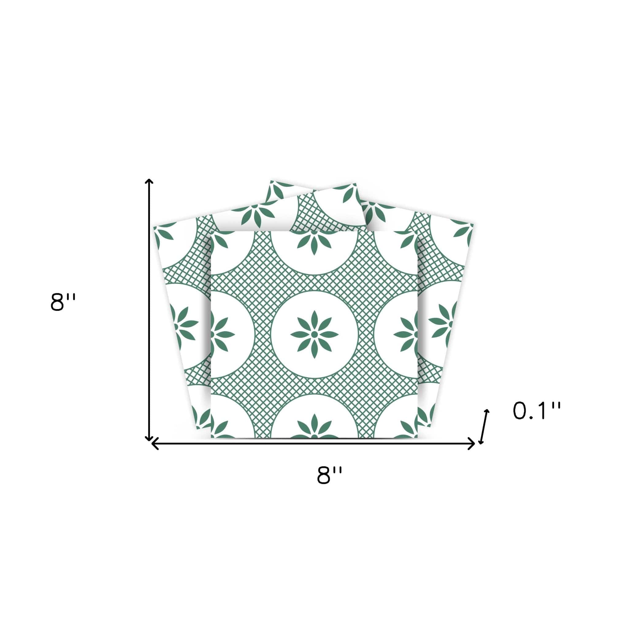 8" x 8" Light Sage And White Circle Flower Peel and Stick Removable Tiles - Homeroots - Flyclothing LLC