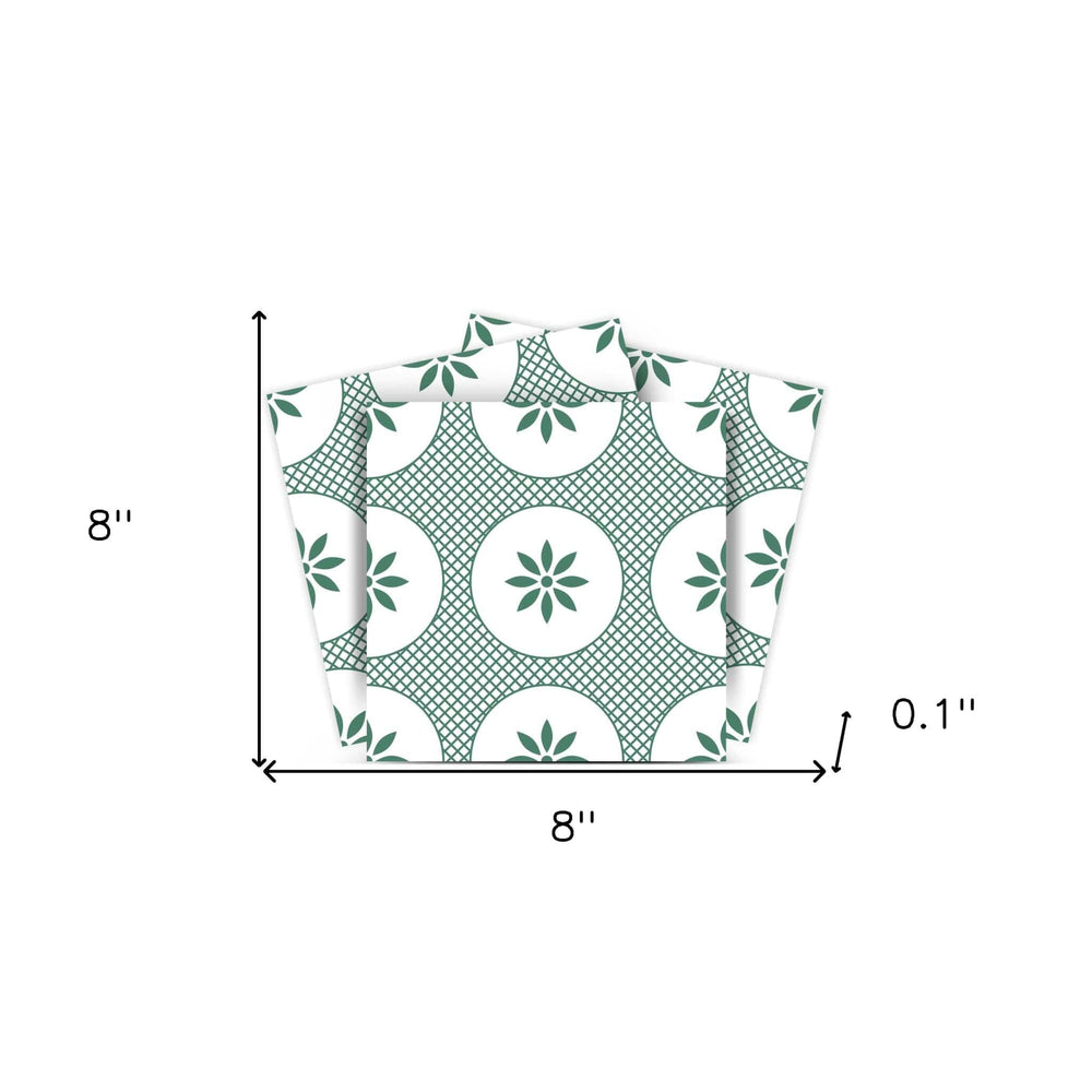 8" x 8" Light Sage And White Circle Flower Peel and Stick Removable Tiles - Homeroots