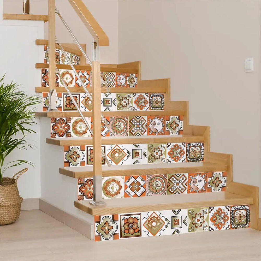 4" x 4" Retro Orange Mosaic Peel and Stick Removable Tiles - Homeroots - Flyclothing LLC