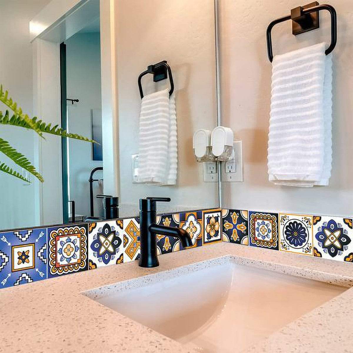 5" x 5" Shades of Blue and Yellow Mosaic Peel and Stick Removable Tiles - Homeroots - Flyclothing LLC