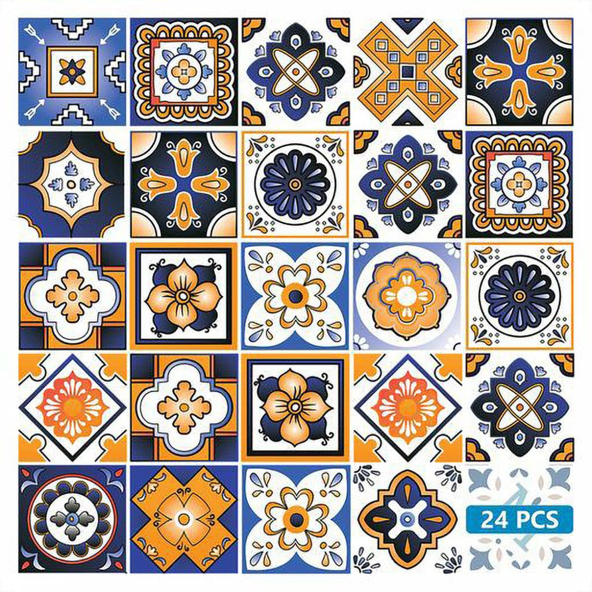7" x 7" Shades of Blue and Yellow Mosaic Peel and Stick Removable Tiles - Homeroots
